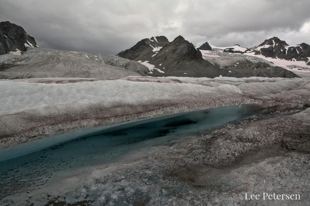 Water-carved ice shelf on the Gulkana Glacier in the Alaska Range 