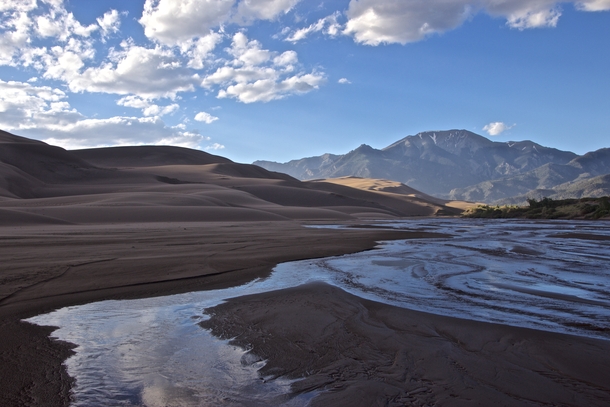 Water Desert and Mountains all at once in Great Sand Dunes Colorado