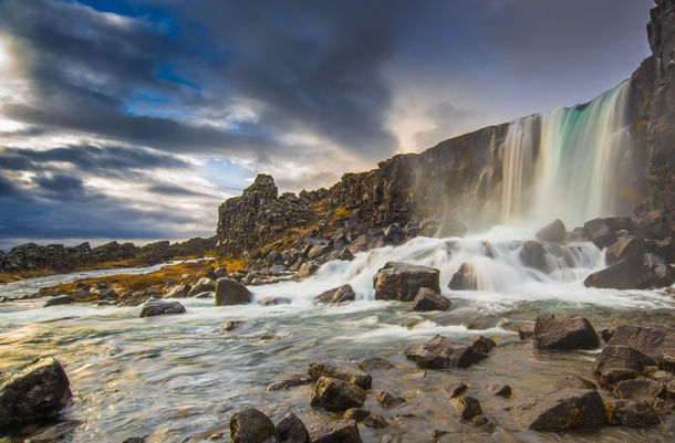 Waterfall at ingvellir national park Iceland 