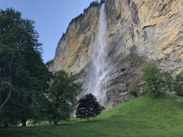Waterfall in the town of Lauterbrunnen in Switzerland 