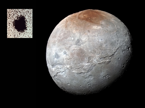 What a difference  years makes A color image of Charon from data gathered by the New Horizons spacecraft in  shows a range of diverse surface features significantly transforming our view of a moon discovered in  as a bump on Pluto in a set of grainy teles