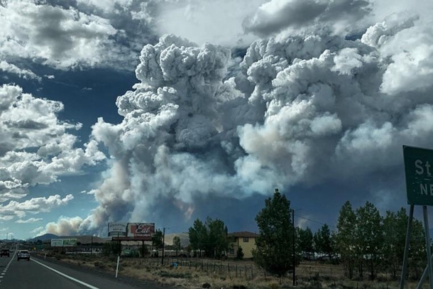 Where clouds meet smoke Loyalton Fire CA shot from Nevada side