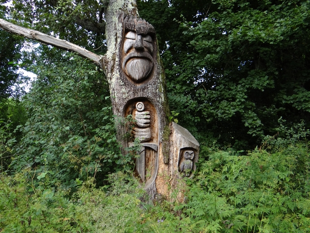 While cycling through the forest I found this old looking wood carving 