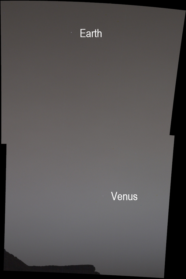 While Stargazing on Mars NASAs Curiosity Rover Spots Earth and Venus June   The planets appear as pinpoints of light owing to a combination of distance and dust in the air Mars Tower Butte is visible at bottom Credit NASAJPL-CaltechMSSS
