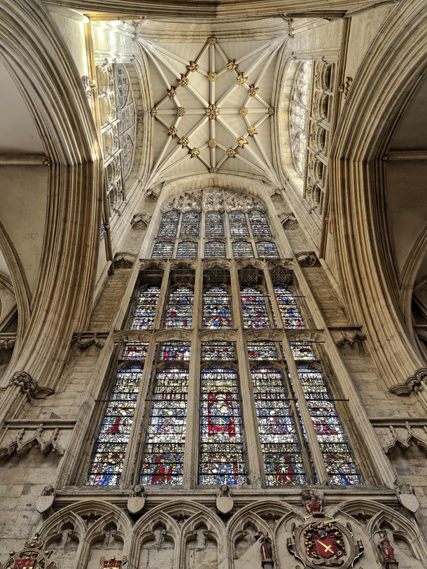 Windows and intricate ceiling of York Minster 