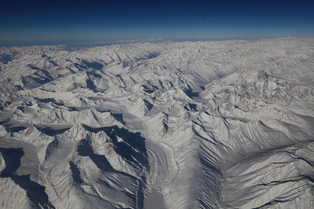 Winter Aerial View Of The Massive Himalayas in Ladakh Exact Spot from where the picture is taken Mountain of Stok Kangri in Ladakh Jammu amp Kashmir in India 