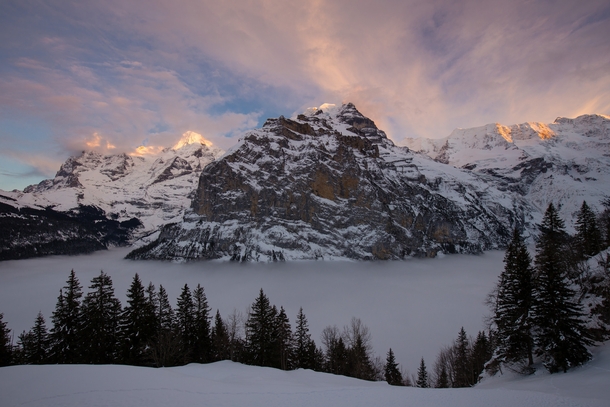 Winter Sunset at Mrren Switzerland by Thomas Leuzinger 