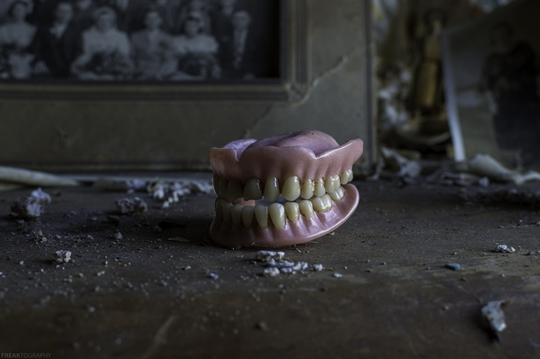 Wipe that stupid grin off your face Dentures found in a bedroom of an abandoned house OC X