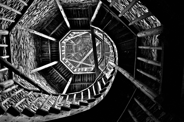 Wooden Spiral Staircase in an Abandoned Orphanage in Rural SE US 