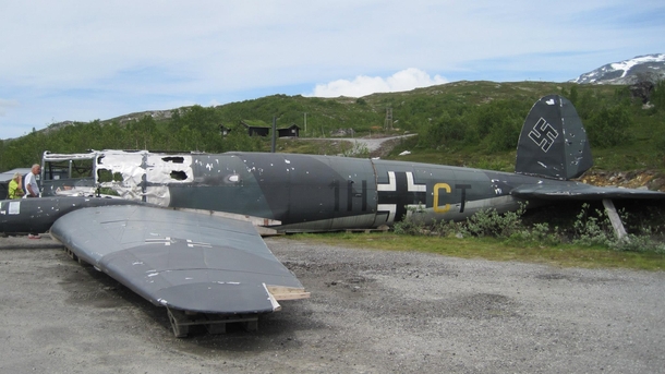Wreck of German He  bomber from the set of Into the White Grotli Norway 