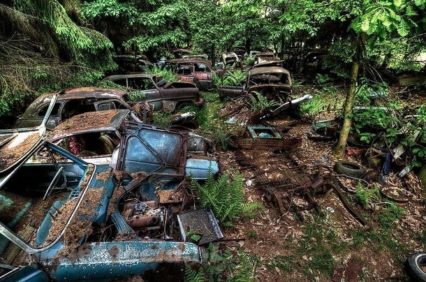 x This is the Chatillon Car Graveyard Its an abandoned strip of road filled with ruined cars and it goes on for miles