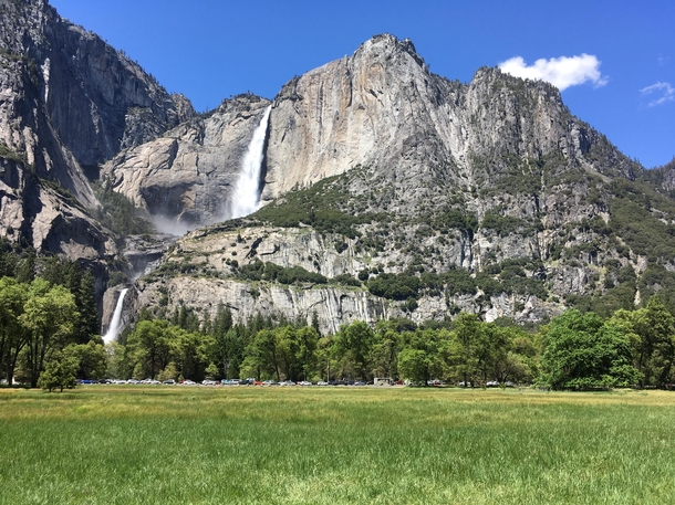 Yosemite Falls from the valley floor 