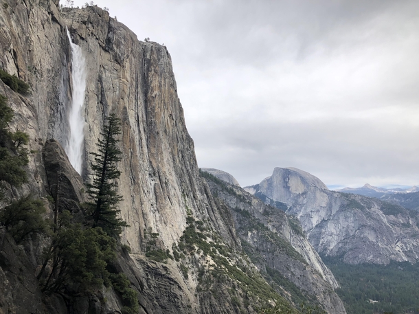Yosemite Falls with Half Dome in the background Overcast really added to the granite mood 