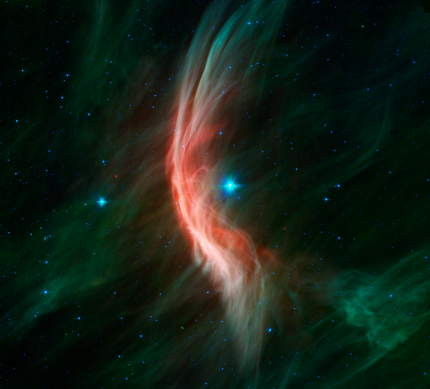 Zeta Ophiuchi and the shockwave yellow arc created by the runaway star 