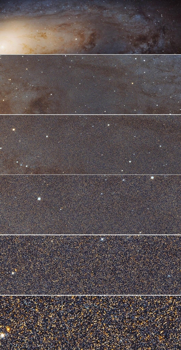Zooming into Andromeda The Andromeda galaxy contains about one trillion stars and is approximately  light years in diameter This image was put together using the sharpest photograph of Andromeda ever taken Credit NASAESA
