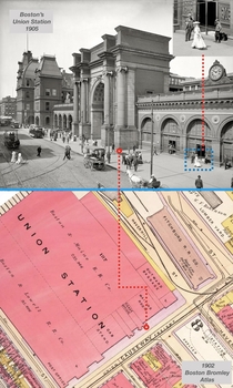  Boston Union Station Photo and Map - High resolution glass plate image Zoom inyou can see whos using their cell phones 