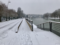  France - Snowy landscape on the banks of the Marne