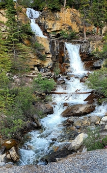  This beautiful fresh spring waterfall in the Canadian Rockies