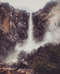  Yosemites Bridalveil Fall on an overcast day