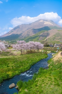 A beautiful spring time view from the small onsen town of Yufuin Japan 