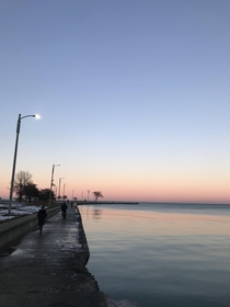 A beautiful sunset on Lake Shore Trail Chicago