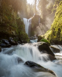 A beautiful waterfall in the Gifford Pinchot National Forest Washington State 