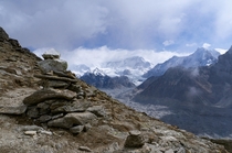 A cairn before a glacier world- Nepal 