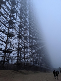 A close up of the Duga Radar abandoned antenna near Chernobyl Ukraine