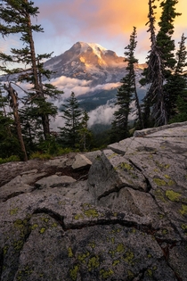 A cloudy and colorful morning at Mount Rainier OC  jakebylsma