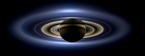A composite picture of  images taken of Saturn by the Cassini mission July  