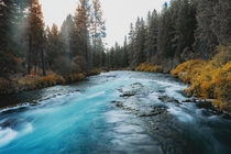 A fall look at a fast River outside of Sisters OR in the PNW 