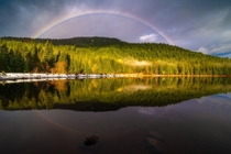 A Full Reflected Rainbow at Trillium Lake Oregon 
