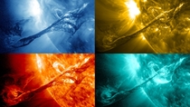 A giant filament on the Sun shown in different wavelengths of light as captured by NASAs Solar Dynamics Observatory SDO on August   