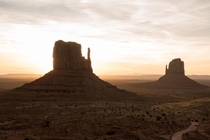 A hazy golden morning in Monument Valley Navajo Nation AZUT USA in  