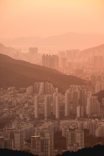A hazy sunset in Busan South Korea