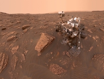 A high-resolution self-portrait of NASAs Curiosity rover taken on Sol  June   A Martian dust storm has reduced sunlight and visibility at the rovers location in Gale Crater