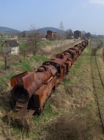 A line of steam locomotives at cinawka rednia southern Poland