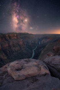 A long exposure of the milky way flying high above the Grand Canyon in Arizona 