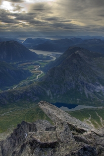 A lovely view of Romsdalen from the summit of Litje Vengetind  photo by Tarjei Husy