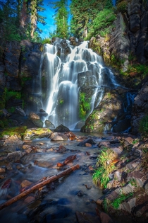 A lush waterfall in Lassen Volcanic NP California 