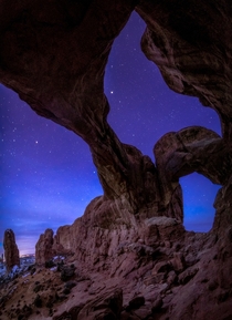 A Moonlit Starry Night in Arches National Park 