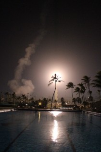 A NASA Terrier-Improved Orion sounding rocket leaves the launch pad at Roi Namur the Republic of the Marshall Islands as part of the Equatorial Vortex Experiment EVEX 