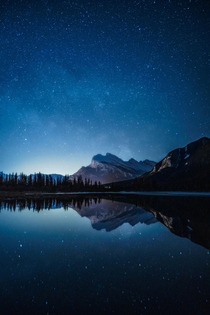 A nice calm night on the lake under the stars Banff Ab 