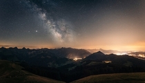 A panorama of the milky way over Switzerland  OC