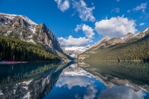 A perfect reflection at Lake Louise in Banff National Park 