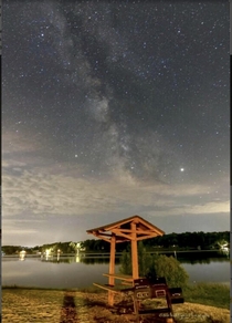 A photo my Aunts friend took of the Milky Way and Jupiter