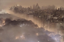 A photo of New York City on a foggy night