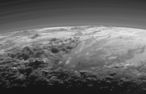 A Plutonian Landscape It was captured from a range of about  kilometers when New Horizons looked back toward Pluto  minutes after the spacecrafts closest approach on July 