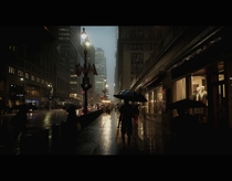A rainy New York City street framed like a movie shot  Photographed by Vicco Gallo