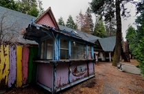 A rotting concessions stand sits forlornly in the rain at Santas village in the San Bernadino mountains region SoCal OC   x  
